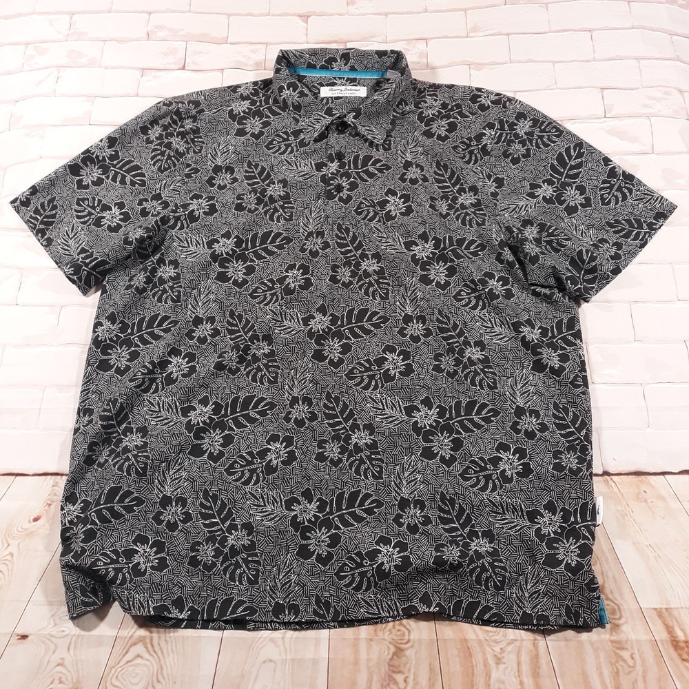 Tommy Bahama The Bahama Coast Polo Shirt Mens L IslandZone Floral Tropical Black